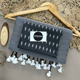 Light Grey Handloom Khadi Cotton Saree With Black Print Blouse